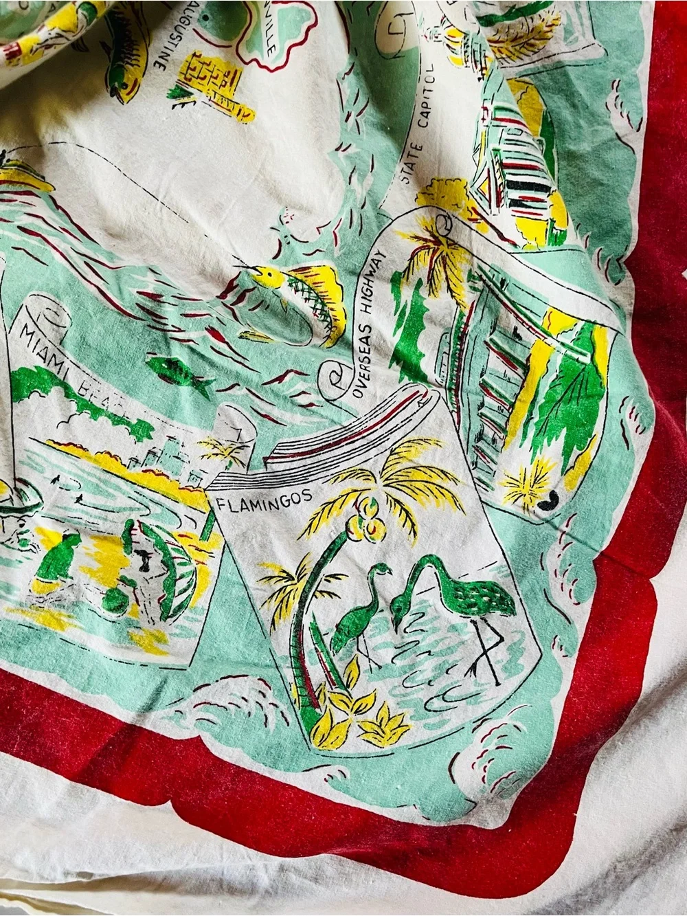 Vintage 1950's MCM Florida Souvenir Map Cotton Tablecloth